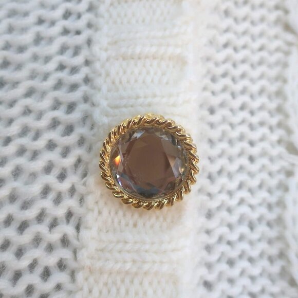 Alessandra Rich Crystal-Button Oversized Cable Knit Cardigan Cream Size 40 - Picture 2 of 6